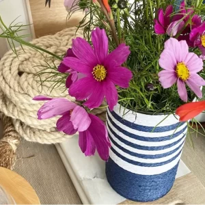 Coastal Rope Vase White/Navy