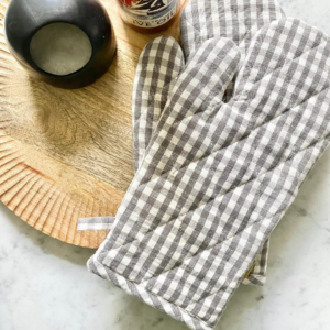 Gingham Oven Mitt Pair Ash