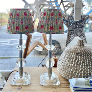 2 x Vintage Glass Candlestick Lamps with new Handmade Shades
